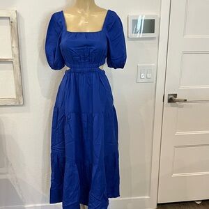 Royal Blue Puff-Sleeve Maxi Dress with Square Neck